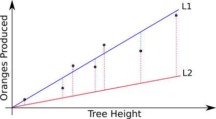 Errors in two different lines that try to fit the training set.