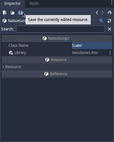 Indicate the name of your class/script, from which GDNativeLibrary it is coming, and save it to a .gdns file